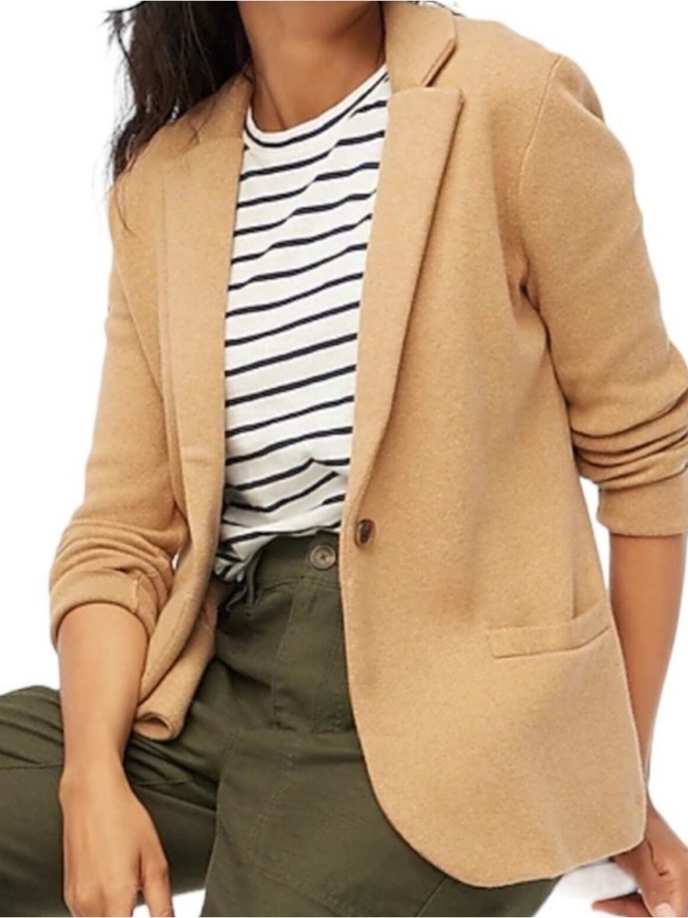 J. CREW WOMENS TAN SCHOOLBOY SWEATER BLAZER MEDIUM BF227